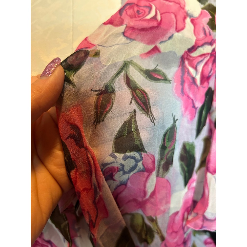 Lasoie SILK Pink Floral Rose Flutter Sleeve Nightgown 2 Piece Lingerie VTG L - Picture 4 of 12
